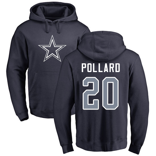 Men Dallas Cowboys Navy Blue Tony Pollard Name and Number Logo #20 Pullover NFL Hoodie Sweatshirts